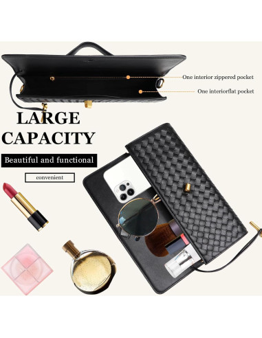 Bolso Clutch Trenzado Negro para Mujeres 30x12.4 cm