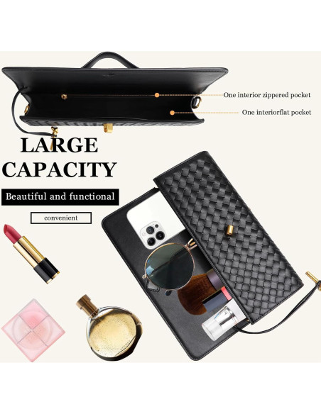 Bolso Clutch Trenzado Negro para Mujeres 30x12.4 cm