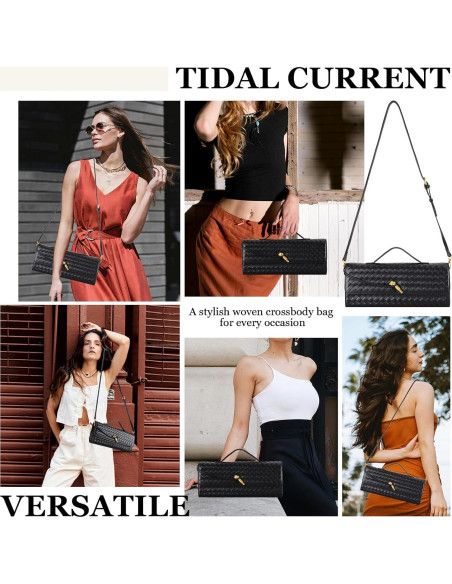 Bolso Clutch Trenzado Negro para Mujeres 30x12.4 cm