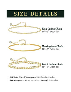 Tobilleras Ajustables de Oro 14K para Tobillos Grandes - HANCAO 2