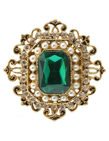 Broche de Strass Antiguo Dorado Barroco Vintage 4.19 cm