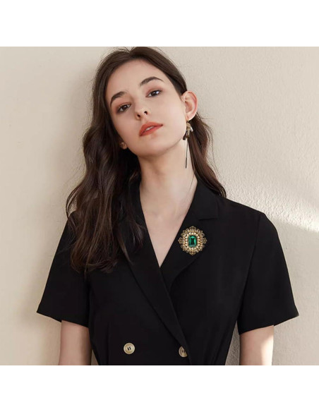 Broche de Strass Antiguo Dorado Barroco Vintage 4.19 cm