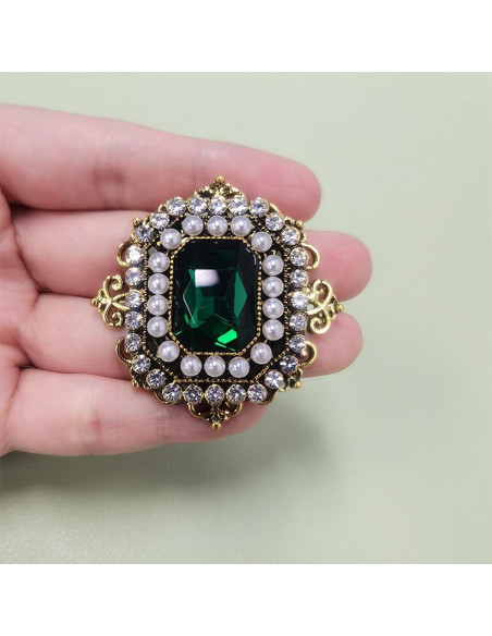 Broche de Strass Antiguo Dorado Barroco Vintage 4.19 cm