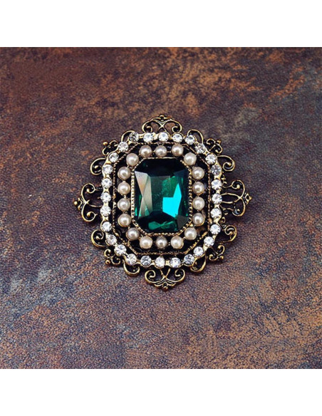 Broche de Strass Antiguo Dorado Barroco Vintage 4.19 cm