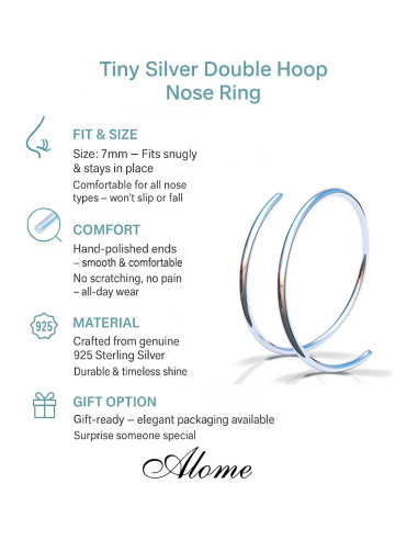 Aro Nasal Espiral Doble Plata Esterlina 925 7mm