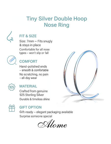 Aro Nasal Espiral Doble Plata Esterlina 925 7mm