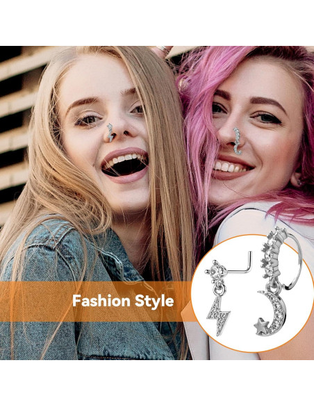 Juego de 10 Aros de Nariz Colgantes 20G Plata con Encanto