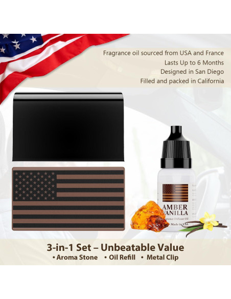 Difusor de aire para coche Wellington 10 ml Ámbar Vainilla 3 PCS