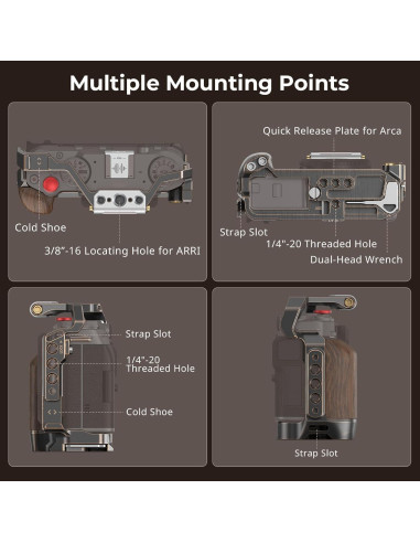 Cage Retro para FUJIFILM X-M5 con Mango de Madera y Placa Arca