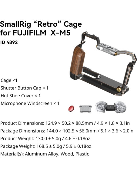 Cage Retro para FUJIFILM X-M5 con Mango de Madera y Placa Arca