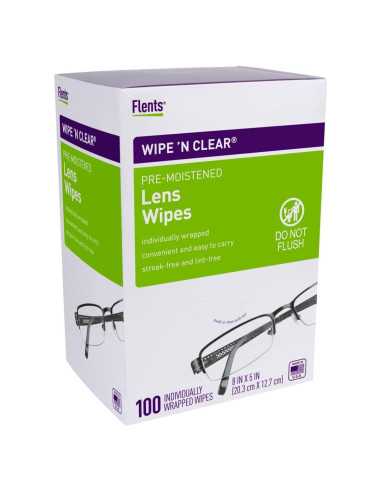 Toallitas de limpieza para lentes Flents Wipe 'N Clear 100 unidades