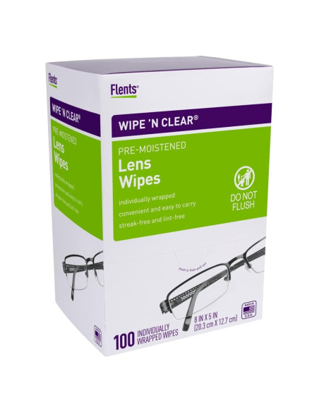 Toallitas de limpieza para lentes Flents Wipe 'N Clear 100 unidades