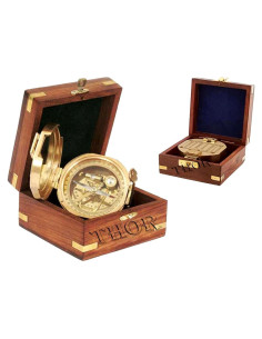 Brújula Náutica de Latón THOR INSTRUMENTS con Caja de Madera