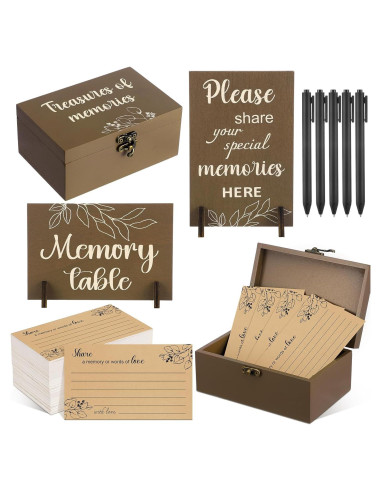 Tarjetas conmemorativas de funeral Gilprop - 100 Pcs + Caja de Madera