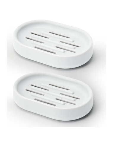 Topsky 2 Platos de Jabón Ovalados de Plástico Blanco para Ducha