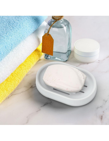 Topsky 2 Platos de Jabón Ovalados de Plástico Blanco para Ducha
