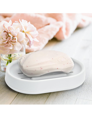 Topsky 2 Platos de Jabón Ovalados de Plástico Blanco para Ducha