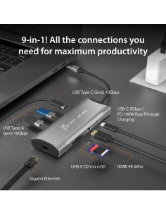 Estación de Acoplamiento USB-C j5create JCD393 9-en-1 4K 60Hz 2