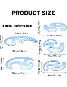 Regla Curva Francesa Acrílica GLOBLELAND 5 Pcs Azul Cielo 2