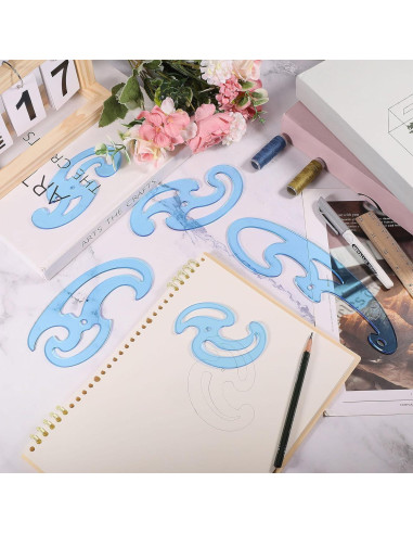 Regla Curva Francesa Acrílica GLOBLELAND 5 Pcs Azul Cielo