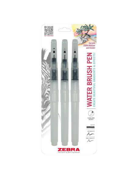 Plumas Acuarelables Zebra Pen Set de 3 con Puntas Flexibles