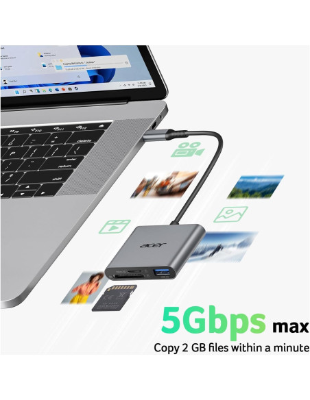 Lector de Tarjetas SD Acer USB C 3 en 1 con USB 3.0