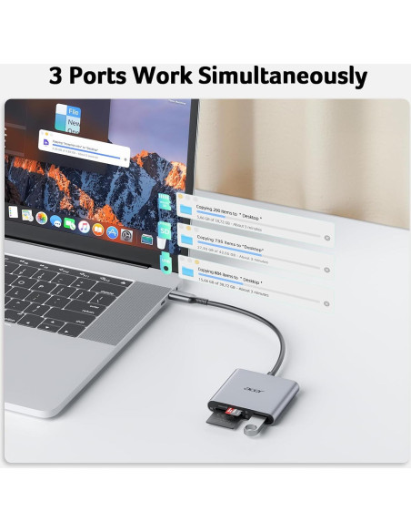 Lector de Tarjetas SD Acer USB C 3 en 1 con USB 3.0