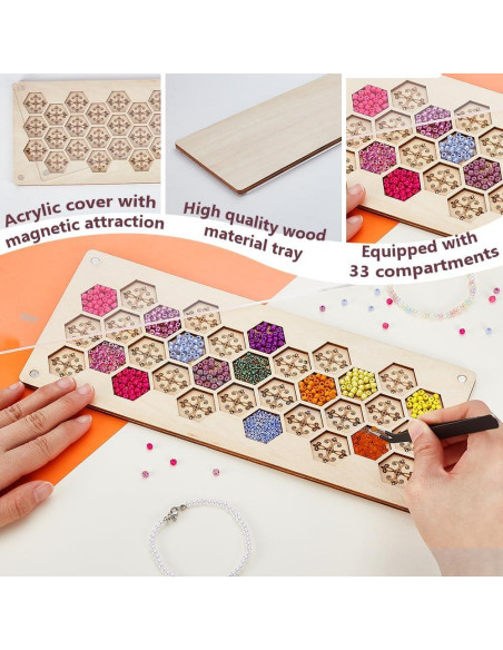 Tablero de cuentas de madera AHANDMAKER 29x12 cm 33 compartimentos