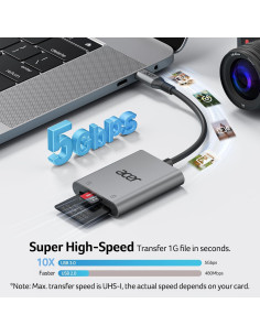 Lector de Tarjetas SD USB C Acer ODK4G0, Doble Ranura 5Gbps 2