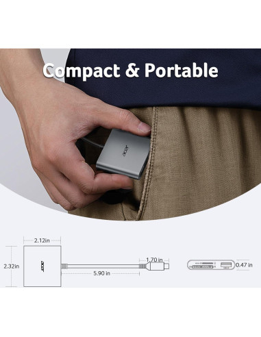 Lector de Tarjetas SD Acer USB C 3 en 1 con USB 3.0
