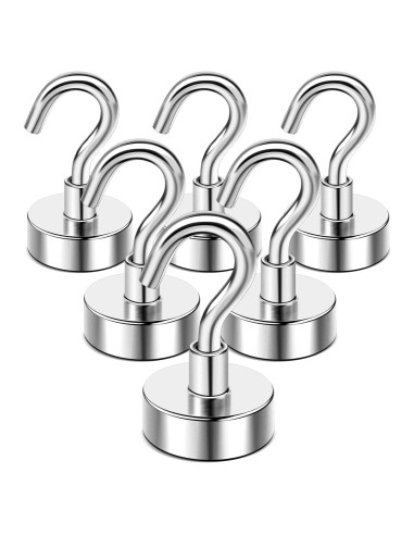 Ganchos Magnéticos DIYMAG 30lbs (13.6kg) Plata - 6 Paquete