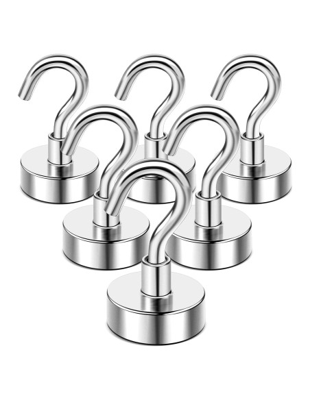 Ganchos Magnéticos DIYMAG 30lbs (13.6kg) Plata - 6 Paquete