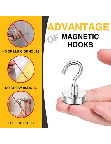 Ganchos Magnéticos DIYMAG 30lbs (13.6kg) Plata - 6 Paquete