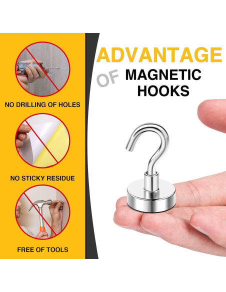 Ganchos Magnéticos DIYMAG 30lbs (13.6kg) Plata - 6 Paquete