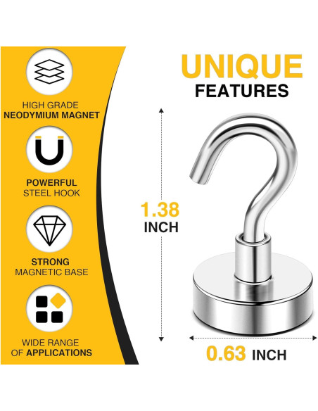 Ganchos Magnéticos DIYMAG 30lbs (13.6kg) Plata - 6 Paquete