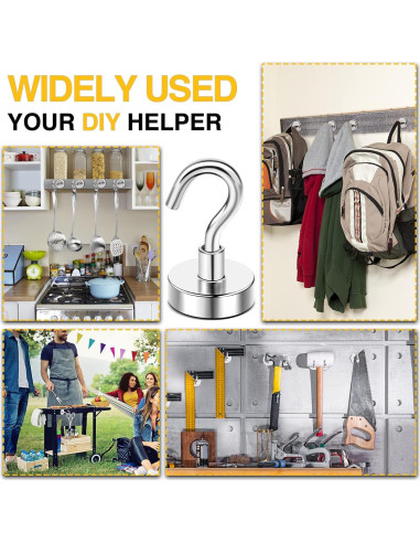 Ganchos Magnéticos DIYMAG 30lbs (13.6kg) Plata - 6 Paquete