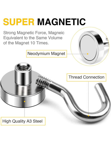 Ganchos Magnéticos DIYMAG 30lbs (13.6kg) Plata - 6 Paquete