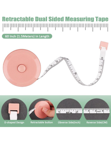 GDMINLO Cinta Métrica Retráctil 3 Pack 1.5m Costura Cuerpo