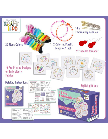 Kit de Bordado CRAFTILOO para Niños - 10 Patrones Preimpresos Kit de Bordado CRAFTILOO para Niños - 10 Patrones Preimpresos