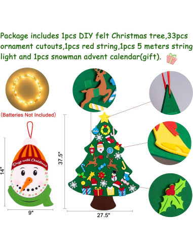 Juego de Árbol de Navidad de Fieltro JollyLife 95x70cm + Calendario de Adviento