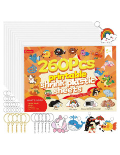 Kit de Llaveros Zaycca Shrinky Dink - 20 Hojas y 240 Accesorios