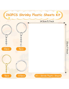 Kit de Llaveros Zaycca Shrinky Dink - 20 Hojas y 240 Accesorios 2