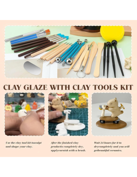 Kit de Arcilla de Polímero Krbnk 120ml Barniz Brillante y 29 Piezas