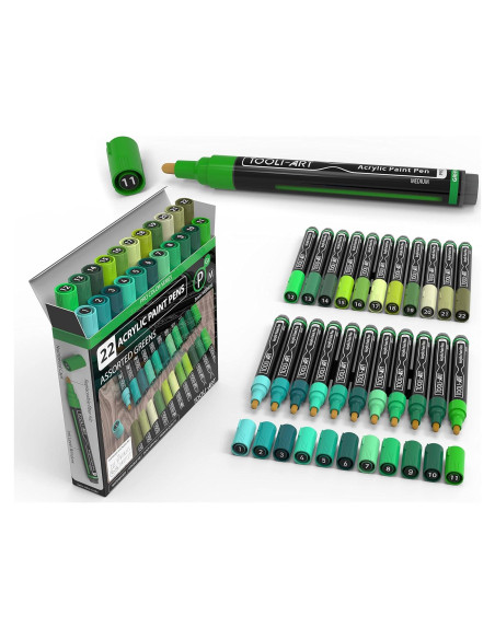 Marcadores de Pintura Acrílica TOOLI-ART 22 Colores Verdes 3mm