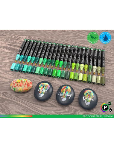 Marcadores de Pintura Acrílica TOOLI-ART 22 Colores Verdes 3mm