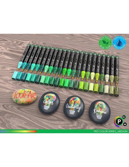 Marcadores de Pintura Acrílica TOOLI-ART 22 Colores Verdes 3mm
