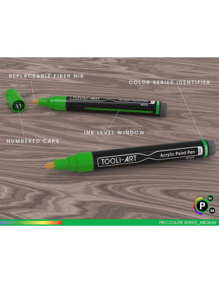 Marcadores de Pintura Acrílica TOOLI-ART 22 Colores Verdes 3mm