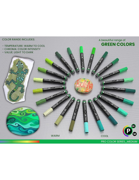 Marcadores de Pintura Acrílica TOOLI-ART 22 Colores Verdes 3mm