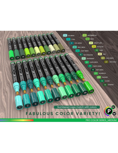 Marcadores de Pintura Acrílica TOOLI-ART 22 Colores Verdes 3mm