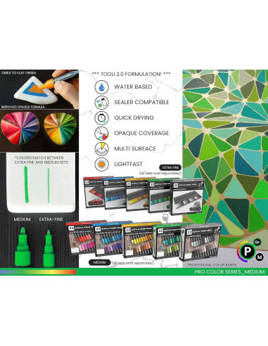 Marcadores de Pintura Acrílica TOOLI-ART 22 Colores Verdes 3mm